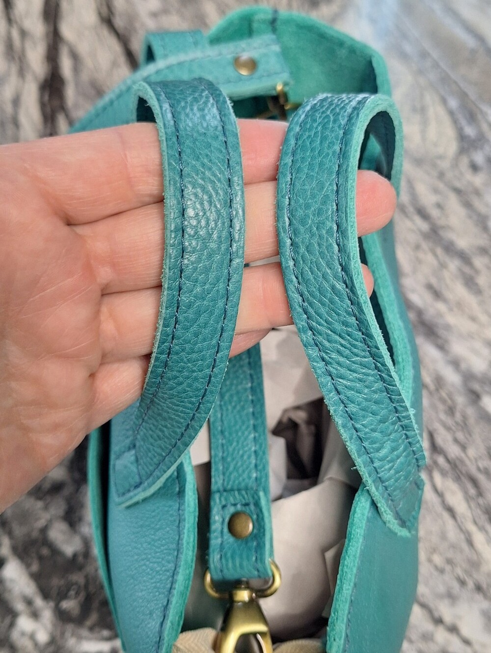 Portland Leather Goods Mini Crossbody Tote, Seafoam, NWOT - Picture 4 of 8